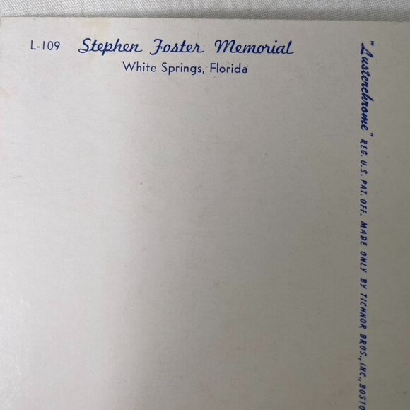Vintage Postcard Stephen Foster Memorial Post White Springs Florida  u Lusterchr - Picture 3 of 4